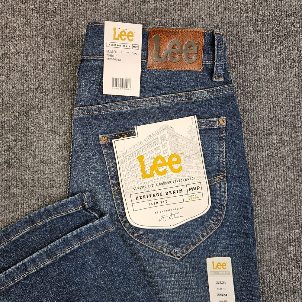 Lee Heritage Denim MVP Slim Fit Jeans Men's 32x34 Stretch Timber Dark Wash NEW